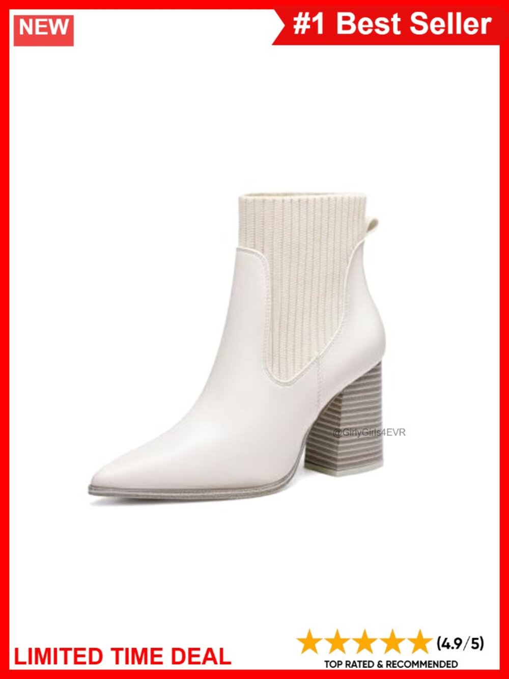 Faux Leather Pointed Toe Chunky Heel Knit Chelsea Ankle Booties